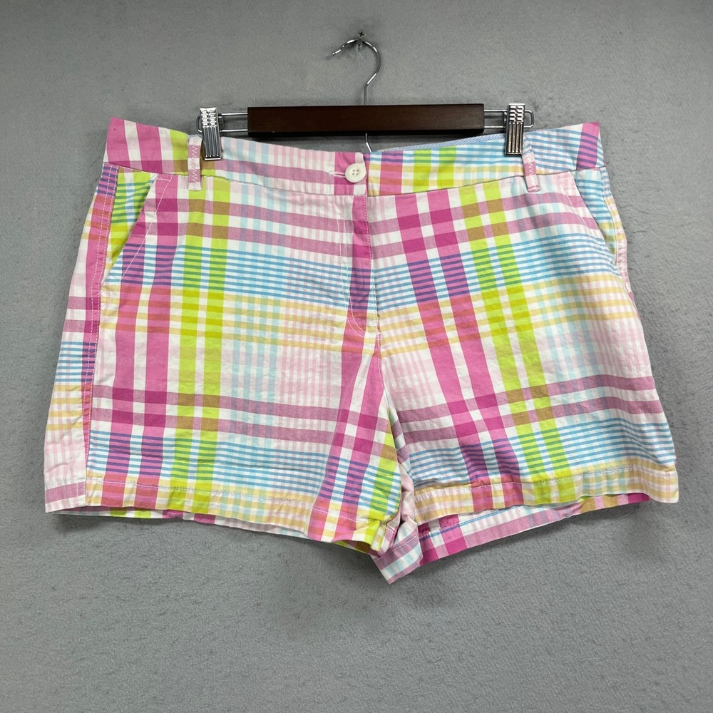 Crown & Ivy Shorts Women 16 Pink Lime Blue Plaid Caroline Beachy Preppy Colorful